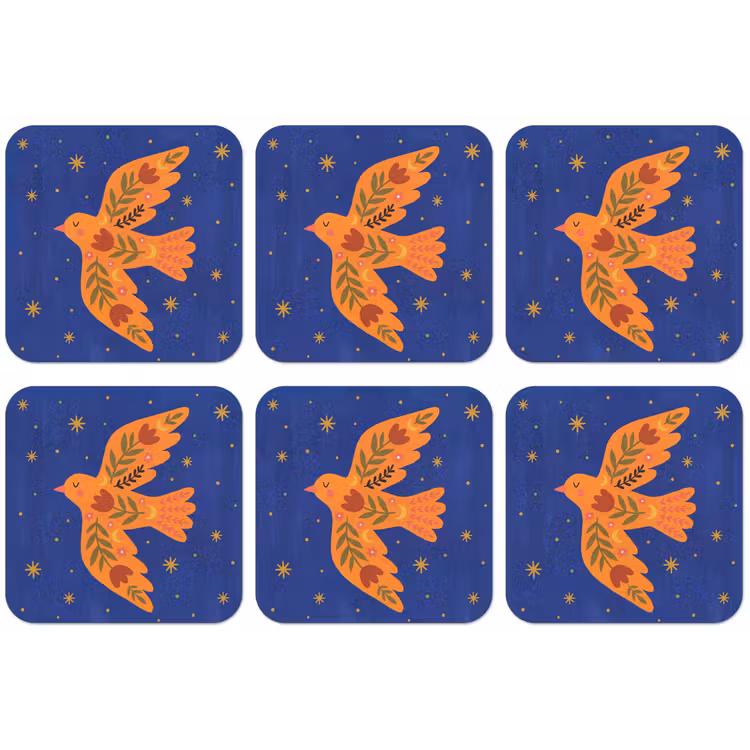 Untersetzer - Vogel – Blumen – Dekorativ – Orange – Blau — 1