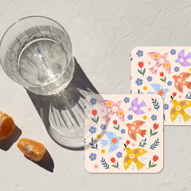 Untersetzer - Vögel – Blumen – Folk – Bunt – Tiere — 2