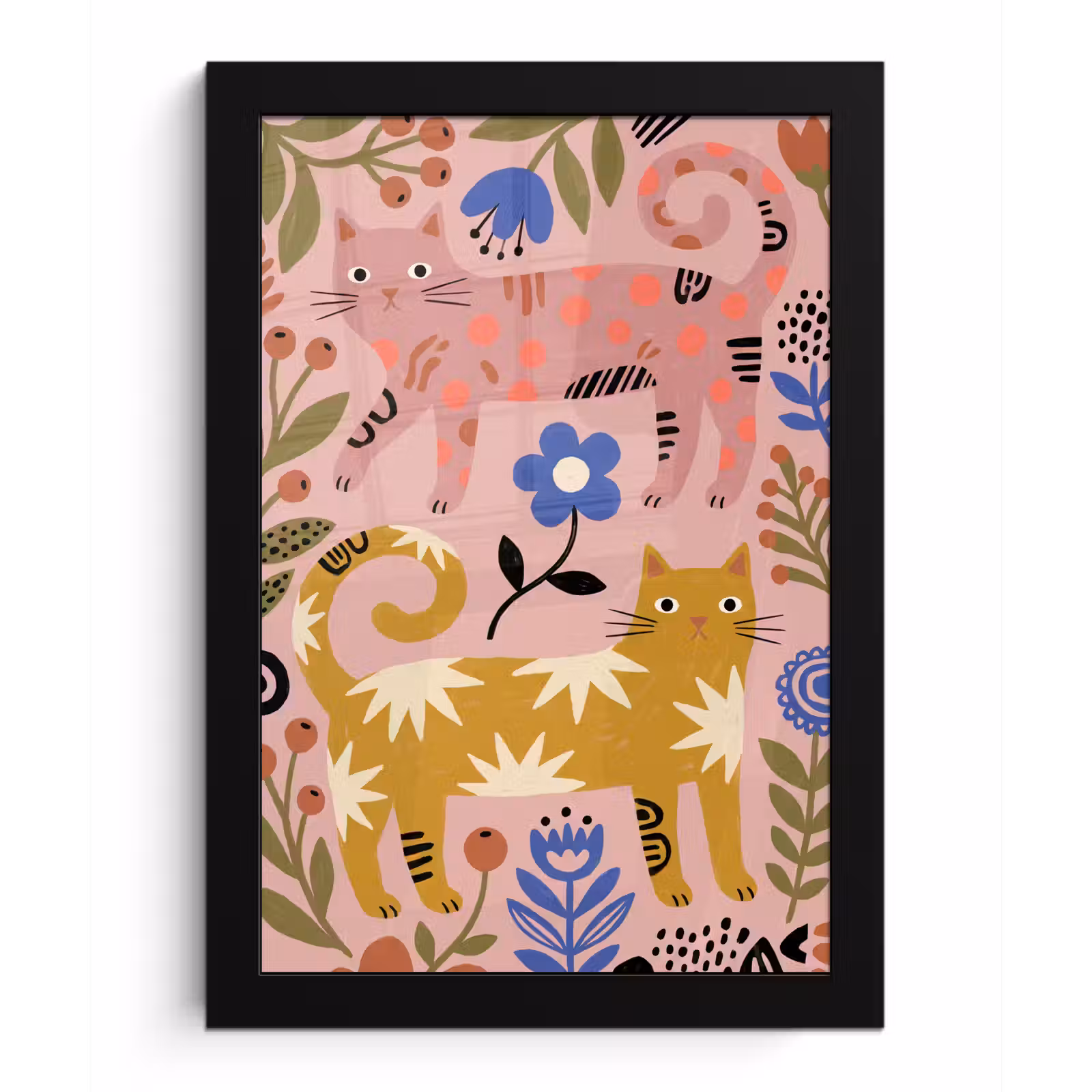 Bilder mit Rahmen - Katze – Blumen – Tiere – Modern – Rosa — 1