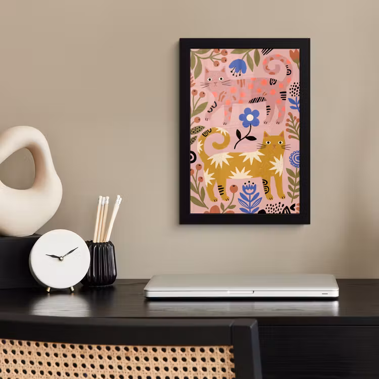 Bilder mit Rahmen - Katze – Blumen – Tiere – Modern – Rosa — 2