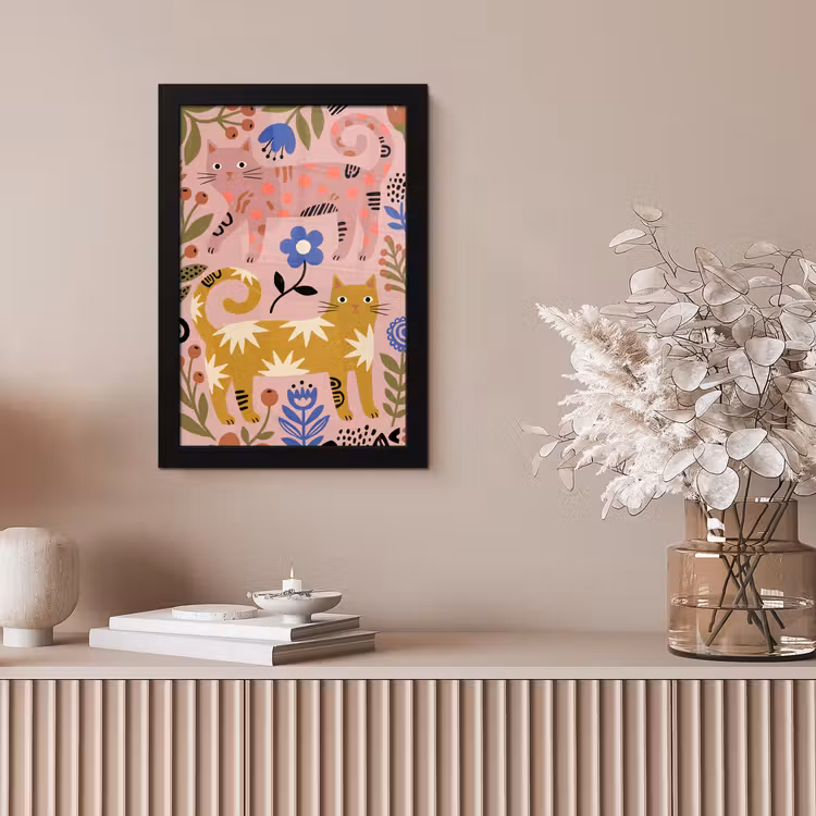 Bilder mit Rahmen - Katze – Blumen – Tiere – Modern – Rosa — 4