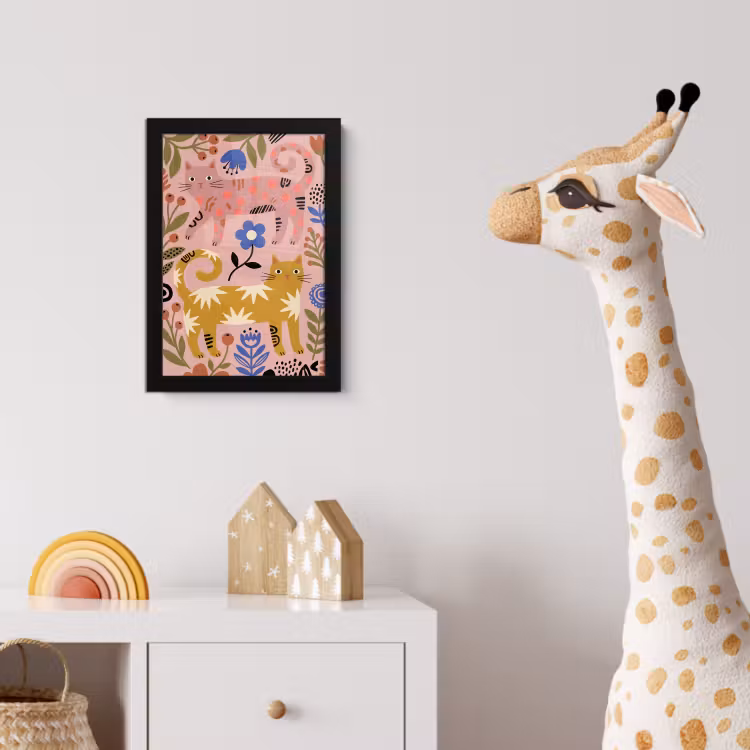 Bilder mit Rahmen - Katze – Blumen – Tiere – Modern – Rosa — 5
