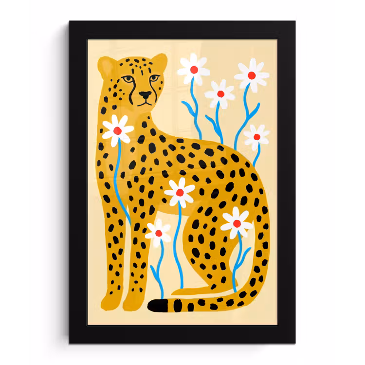 Bilder mit Rahmen - Tiere – Gepard – Blumen – Modern – Gelb — 1