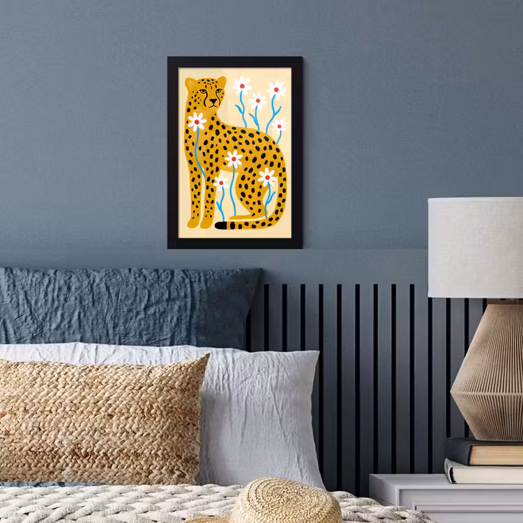 Bilder mit Rahmen - Tiere – Gepard – Blumen – Modern – Gelb — 3