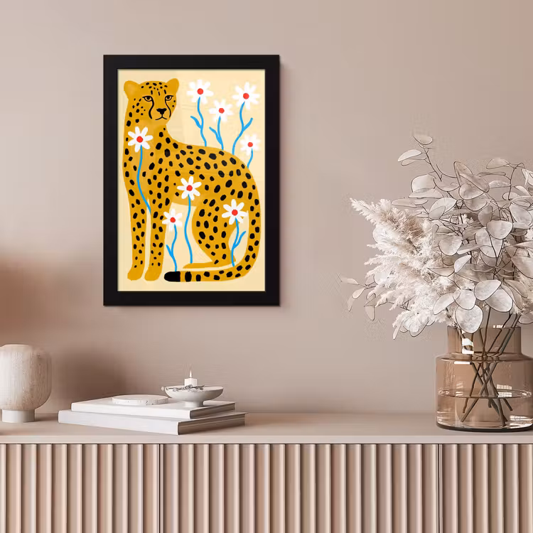 Bilder mit Rahmen - Tiere – Gepard – Blumen – Modern – Gelb — 4