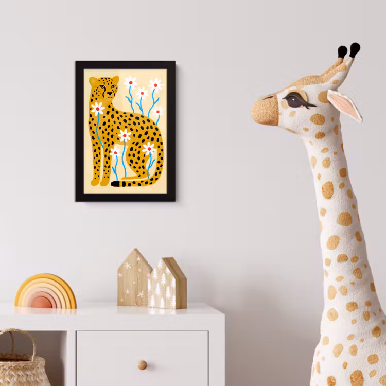 Bilder mit Rahmen - Tiere – Gepard – Blumen – Modern – Gelb — 5