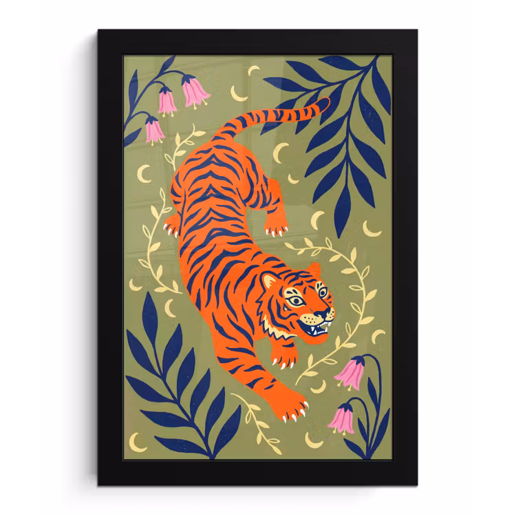 Bilder mit Rahmen - Tiger – Blätter – Tiere – Illustration – Orange — 1