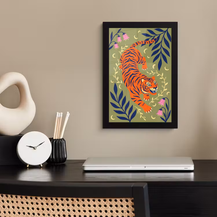 Bilder mit Rahmen - Tiger – Blätter – Tiere – Illustration – Orange — 2