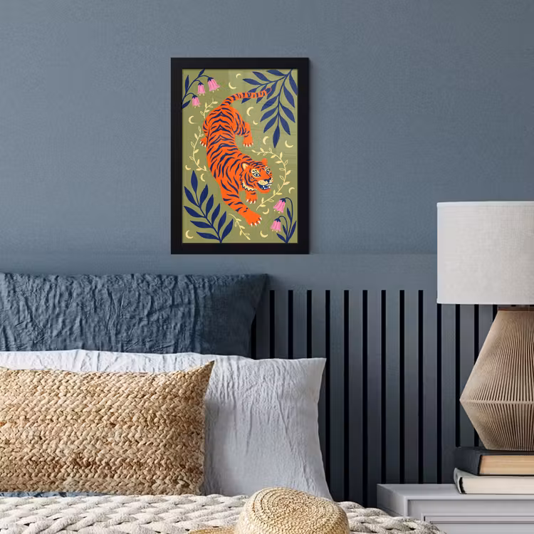 Bilder mit Rahmen - Tiger – Blätter – Tiere – Illustration – Orange — 3