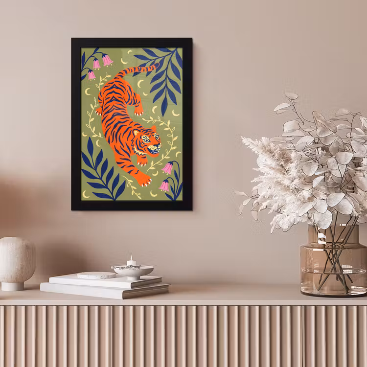 Bilder mit Rahmen - Tiger – Blätter – Tiere – Illustration – Orange — 4