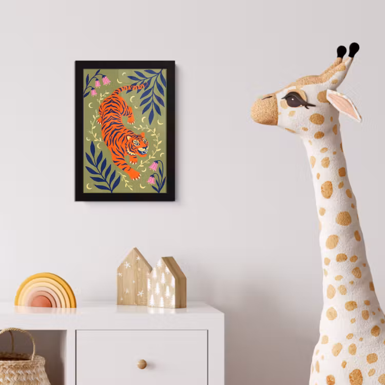 Bilder mit Rahmen - Tiger – Blätter – Tiere – Illustration – Orange — 5