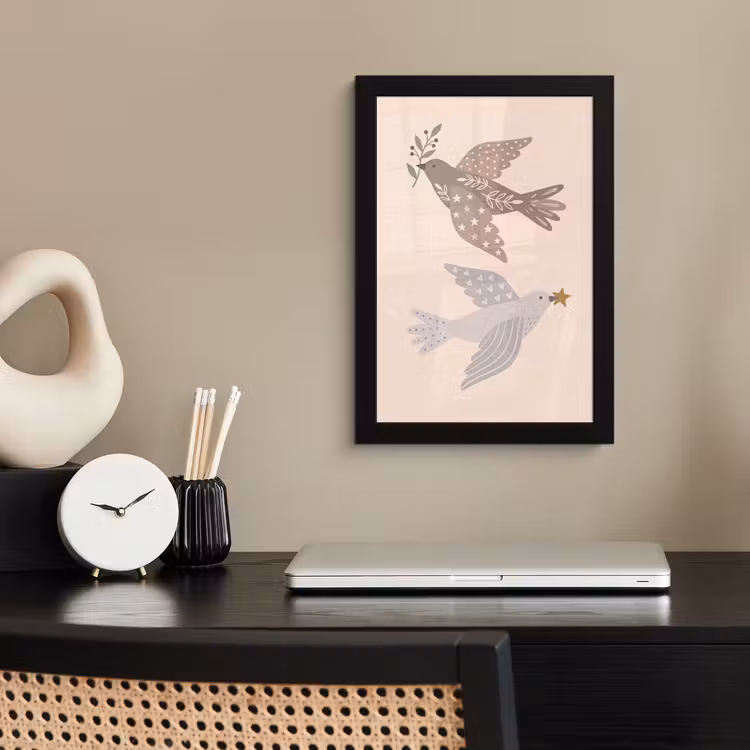 Bilder mit Rahmen - Vogel – Beeren – Natur – Modern – Beige — 2