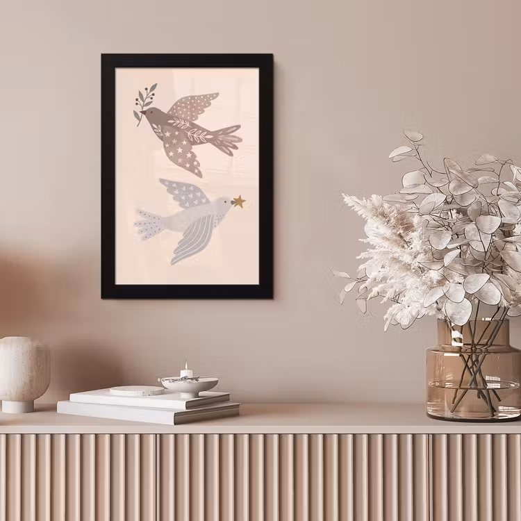 Bilder mit Rahmen - Vogel – Beeren – Natur – Modern – Beige — 4