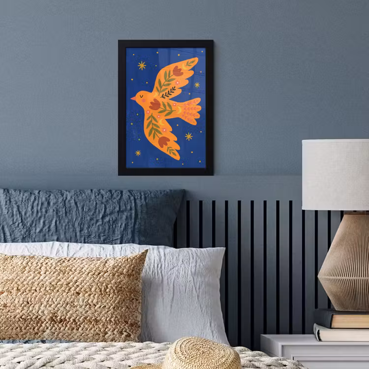 Bilder mit Rahmen - Vogel – Blumen – Dekorativ – Orange – Blau — 3
