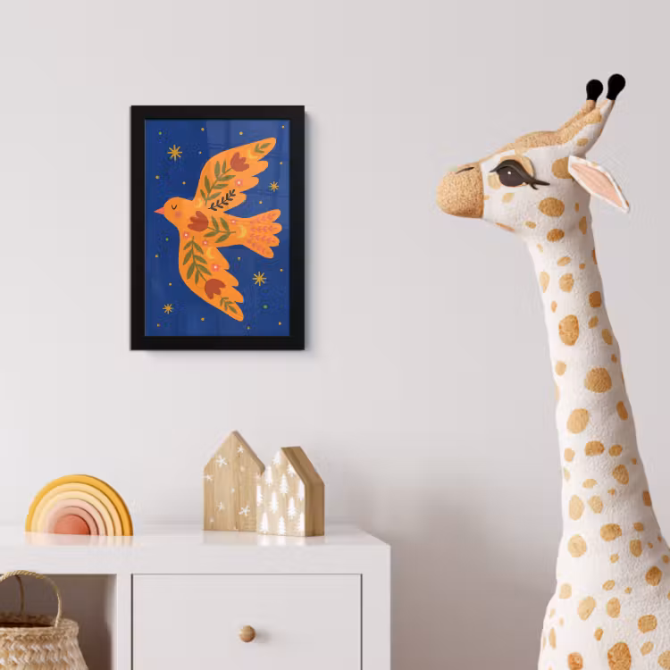 Bilder mit Rahmen - Vogel – Blumen – Dekorativ – Orange – Blau — 5