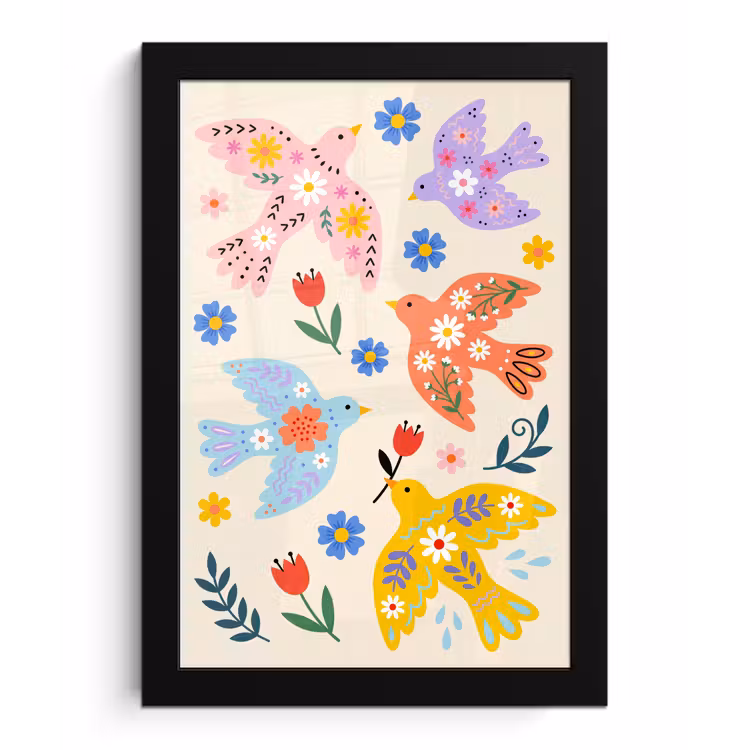 Bilder mit Rahmen - Vögel – Blumen – Folk – Bunt – Tiere — 1