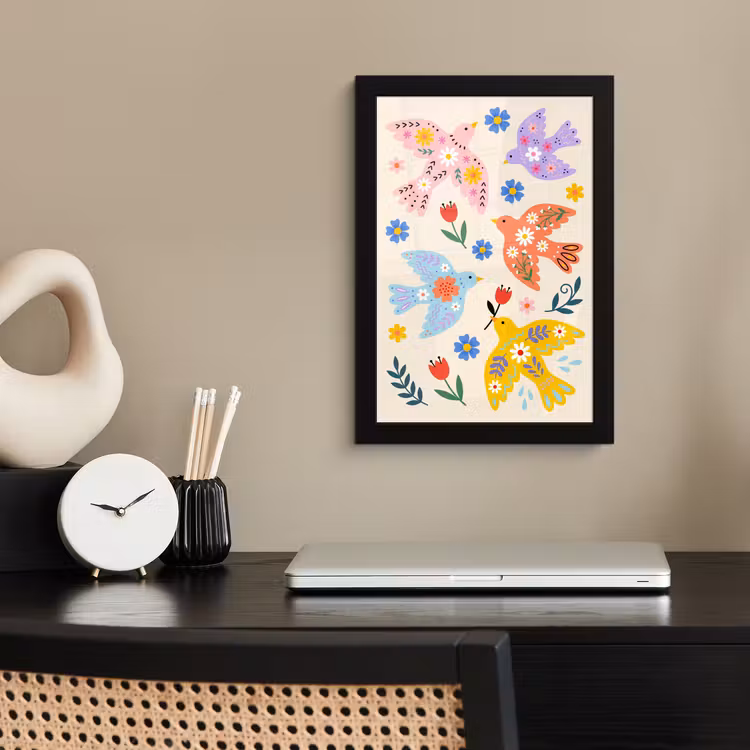 Bilder mit Rahmen - Vögel – Blumen – Folk – Bunt – Tiere — 2
