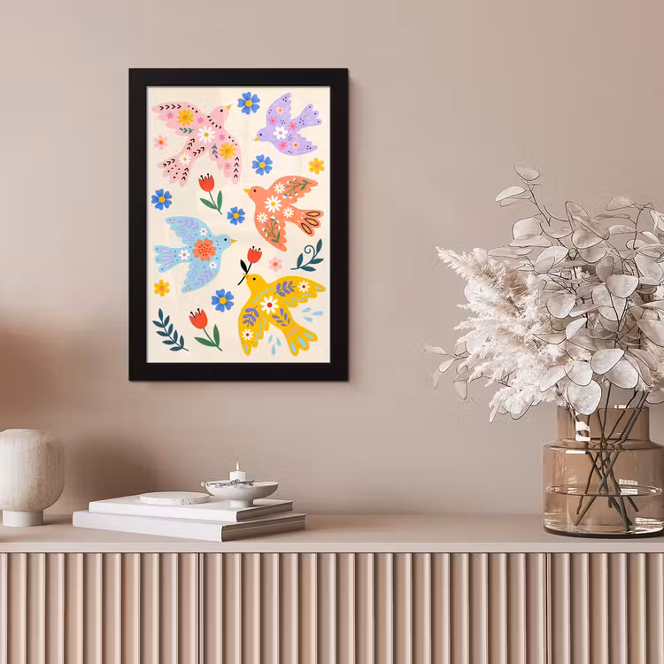 Bilder mit Rahmen - Vögel – Blumen – Folk – Bunt – Tiere — 4