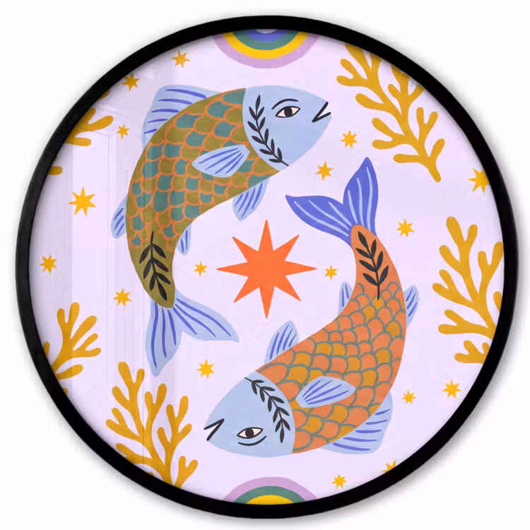Poster im Rahmen Rund - Fisch – Unterwasser – Tiere – Abstrakt – Farbenfroh — 1