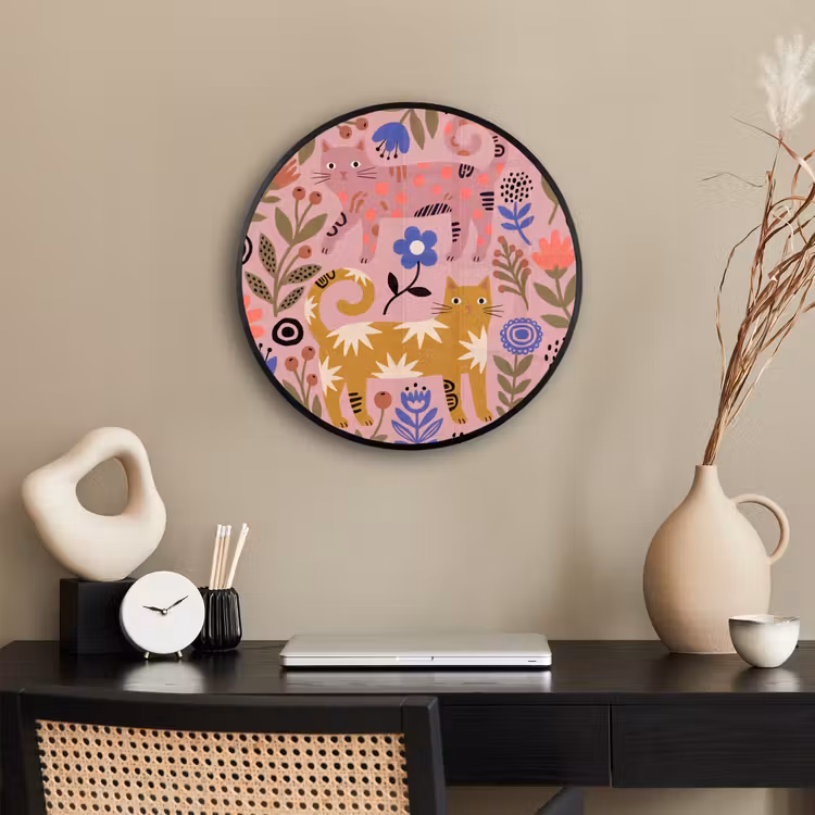 Poster im Rahmen Rund - Katze – Blumen – Tiere – Modern – Rosa — 3