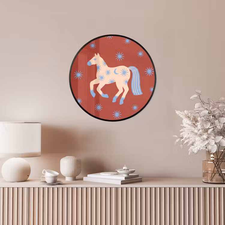 Poster im Rahmen Rund - Tiere – Sterne – Mond – Abstrakt – Rot — 5