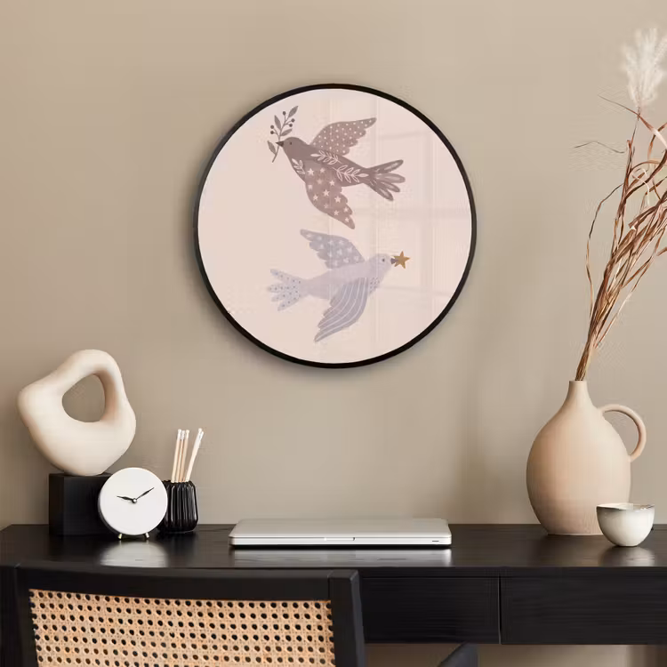 Poster im Rahmen Rund - Vogel – Beeren – Natur – Modern – Beige — 3