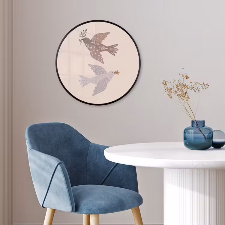 Poster im Rahmen Rund - Vogel – Beeren – Natur – Modern – Beige — 4