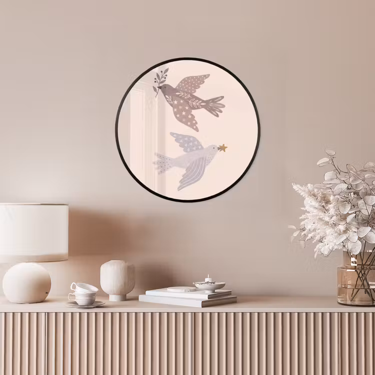 Poster im Rahmen Rund - Vogel – Beeren – Natur – Modern – Beige — 5