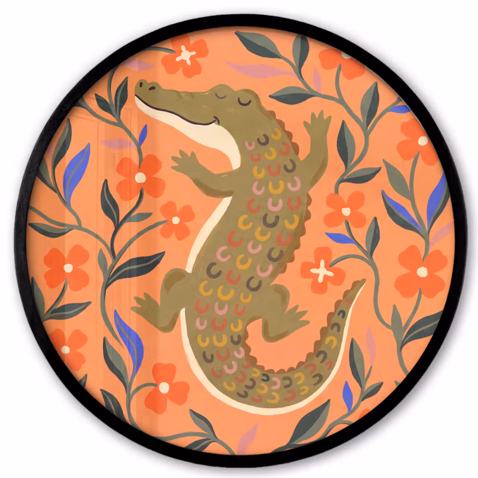 Poster im Rahmen Rund - Tiere – Blumen – Orange – Illustration – Natur — 1