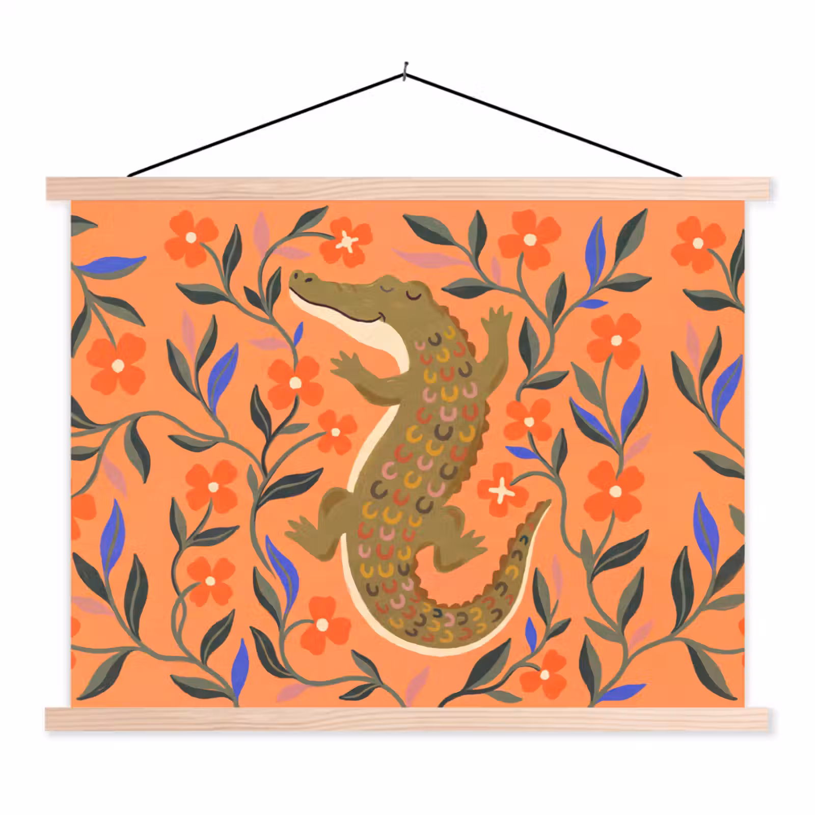 Stoffbild - Tiere – Blumen – Orange – Illustration – Natur — 1