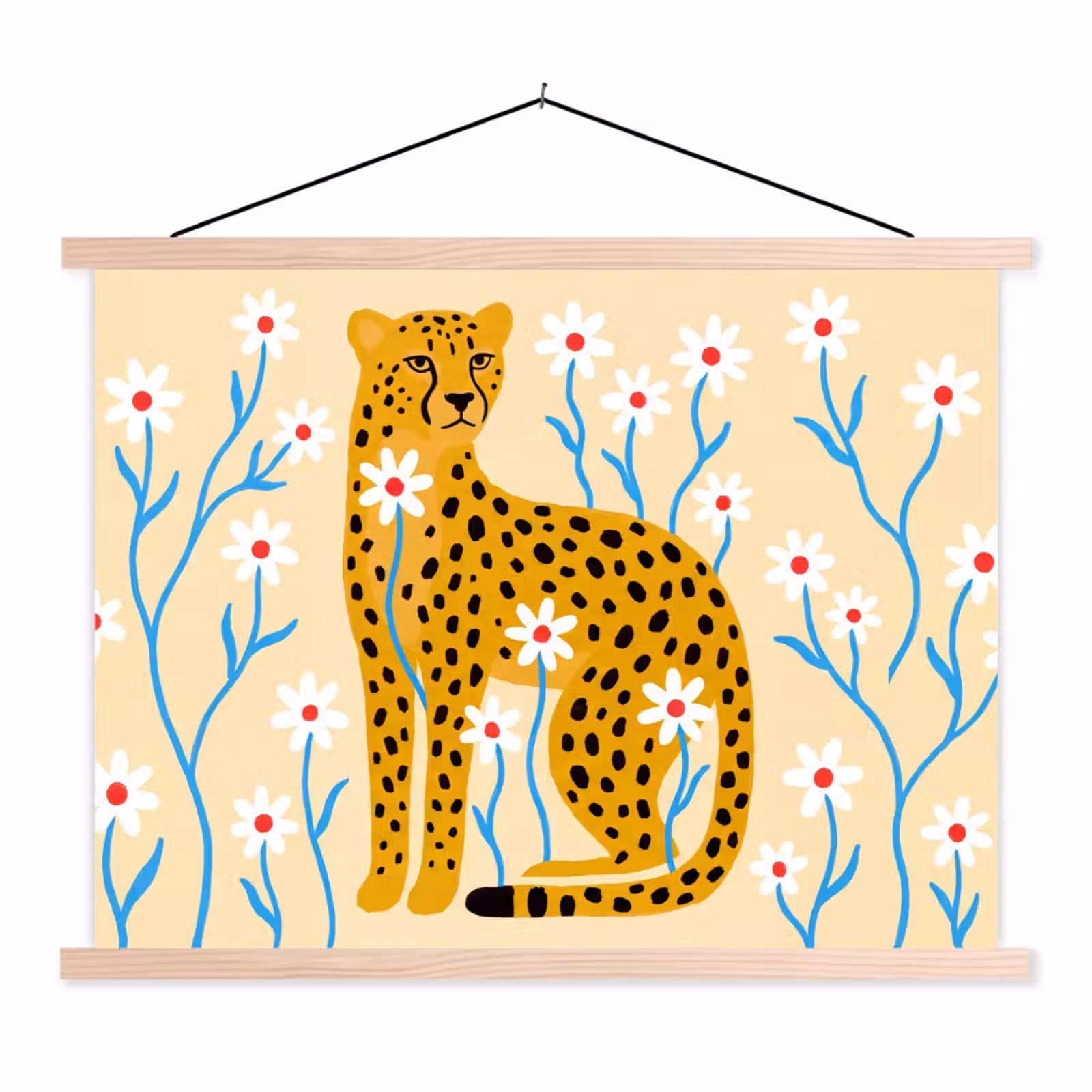 Stoffbild - Tiere – Gepard – Blumen – Modern – Gelb — 1