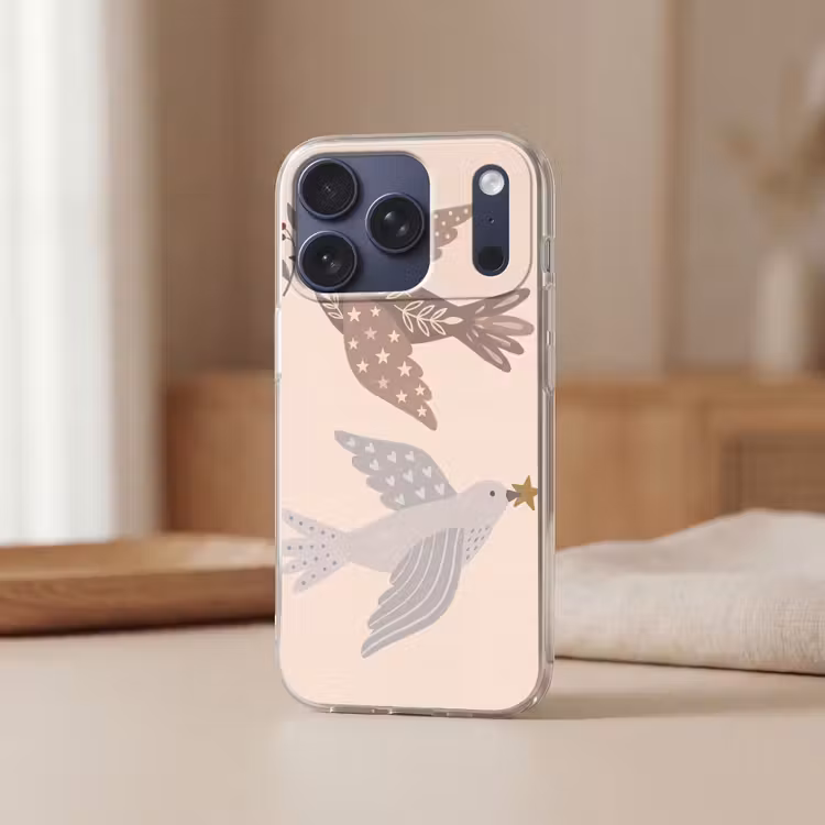 Handyhülle - Vogel – Beeren – Natur – Modern – Beige — 3