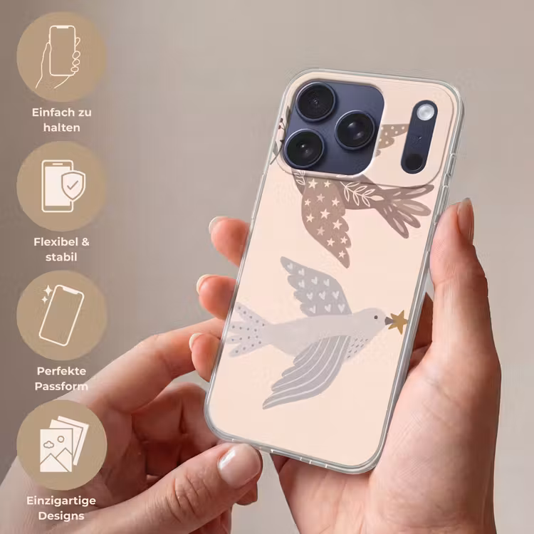 Handyhülle - Vogel – Beeren – Natur – Modern – Beige — 4