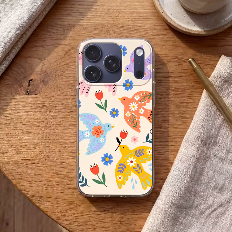 Handyhülle - Vögel – Blumen – Folk – Bunt – Tiere — 2