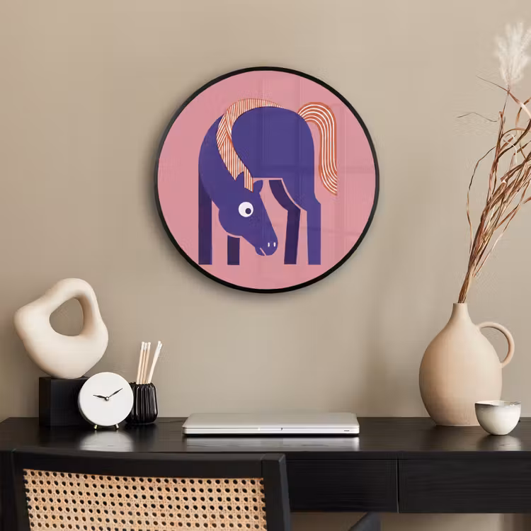 Poster im Rahmen Rund - Pferd – Abstrakt – Tiere – Modern – Blau — 3
