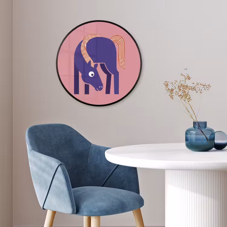 Poster im Rahmen Rund - Pferd – Abstrakt – Tiere – Modern – Blau — 4