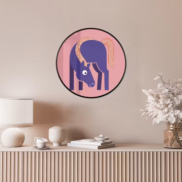 Poster im Rahmen Rund - Pferd – Abstrakt – Tiere – Modern – Blau — 5