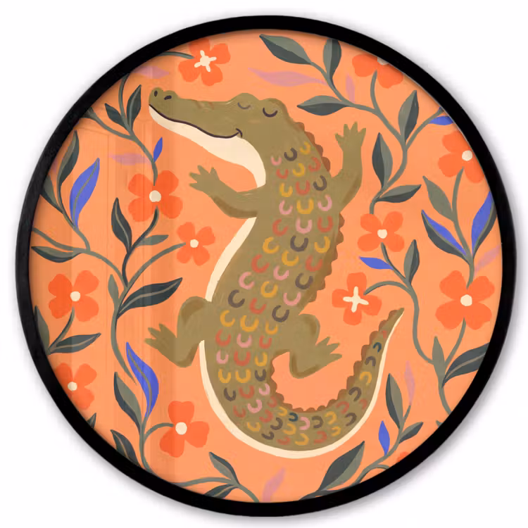 Poster im Rahmen Rund - Tiere – Blumen – Orange – Illustration – Natur — 1