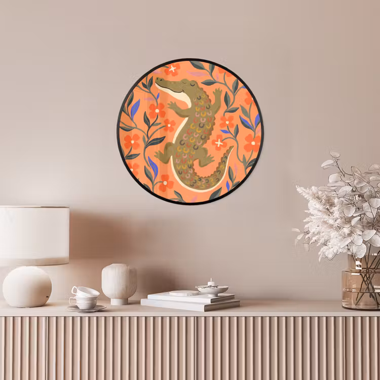 Poster im Rahmen Rund - Tiere – Blumen – Orange – Illustration – Natur — 5