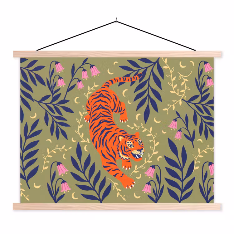 Stoffbild - Tiger – Blätter – Tiere – Illustration – Orange — 1