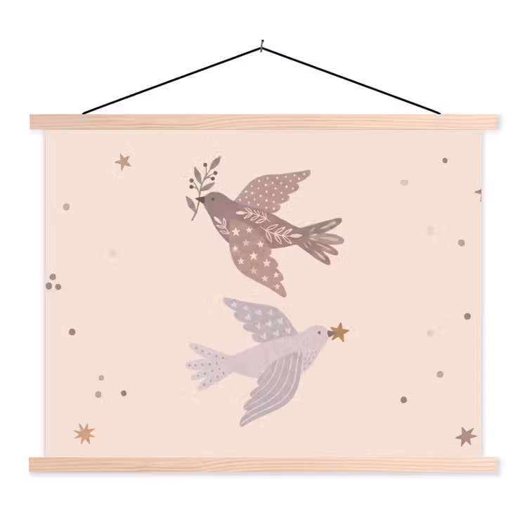 Stoffbild - Vogel – Beeren – Natur – Modern – Beige — 1