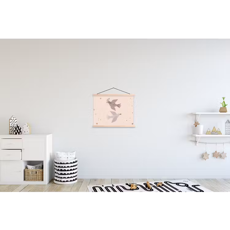 Stoffbild - Vogel – Beeren – Natur – Modern – Beige — 2
