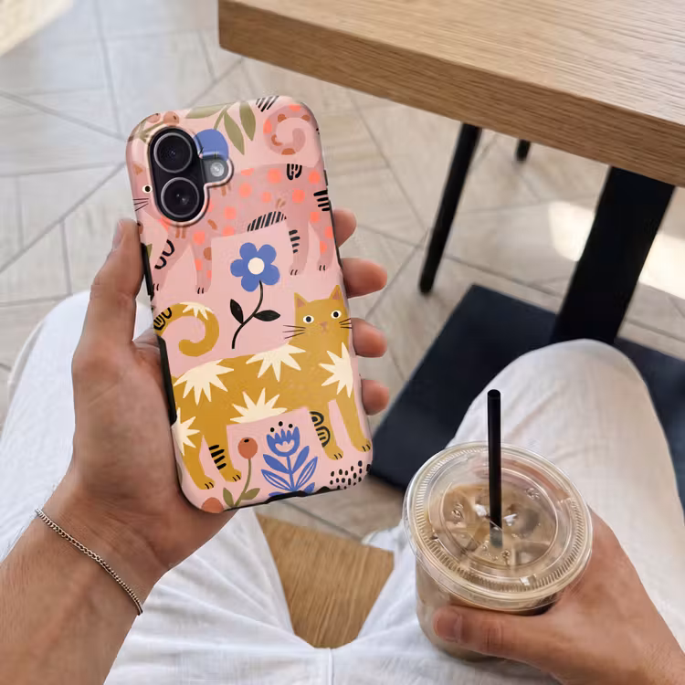 Handyhülle Toughcase - Katze – Blumen – Tiere – Modern – Rosa — 4