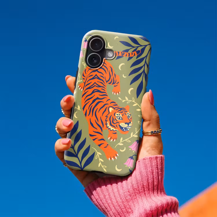 Handyhülle Toughcase - Tiger – Blätter – Tiere – Illustration – Orange — 2