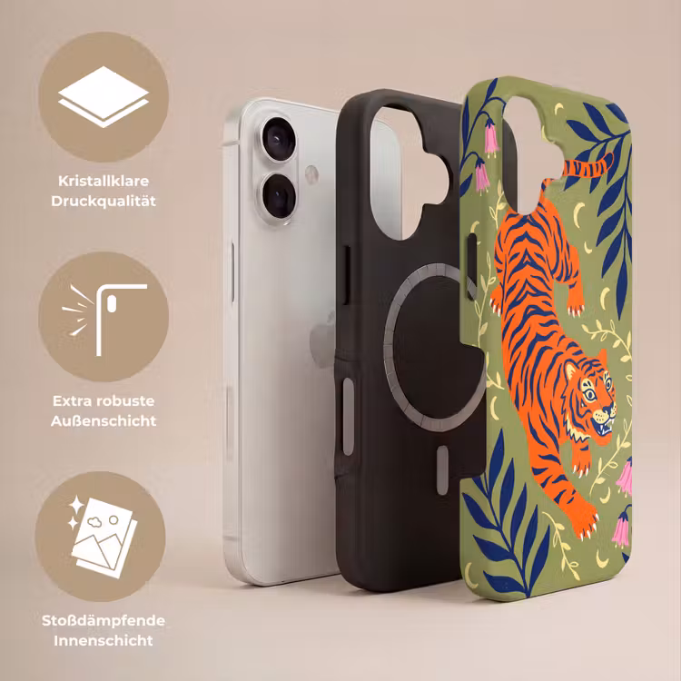 Handyhülle Toughcase - Tiger – Blätter – Tiere – Illustration – Orange — 3