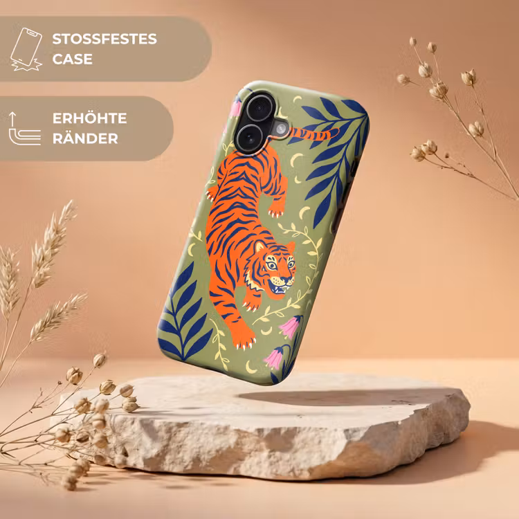 Handyhülle Toughcase - Tiger – Blätter – Tiere – Illustration – Orange — 5