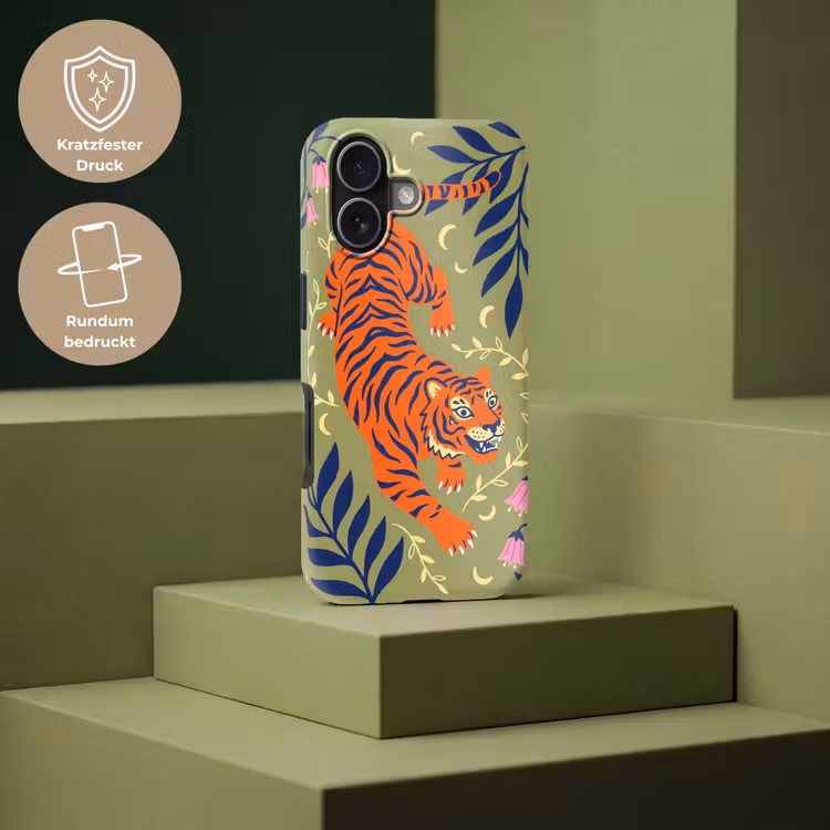 Handyhülle Toughcase - Tiger – Blätter – Tiere – Illustration – Orange — 7