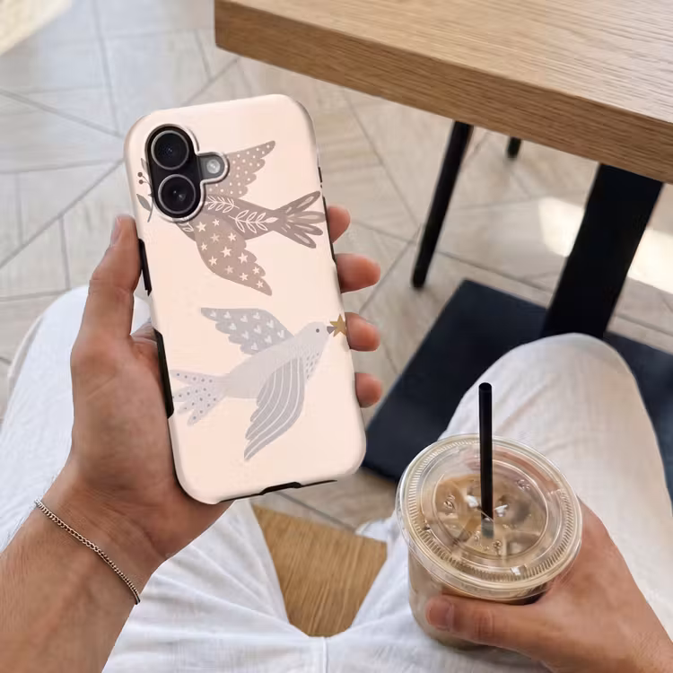 Handyhülle Toughcase - Vogel – Beeren – Natur – Modern – Beige — 4