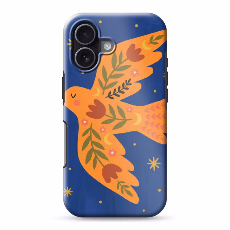 Handyhülle Toughcase - Vogel – Blumen – Dekorativ – Orange – Blau — 1