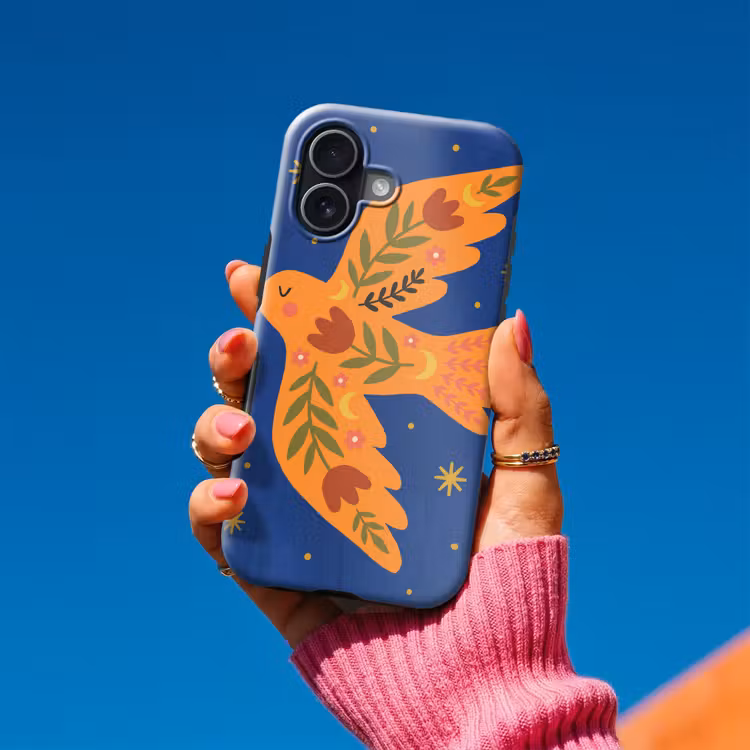 Handyhülle Toughcase - Vogel – Blumen – Dekorativ – Orange – Blau — 2